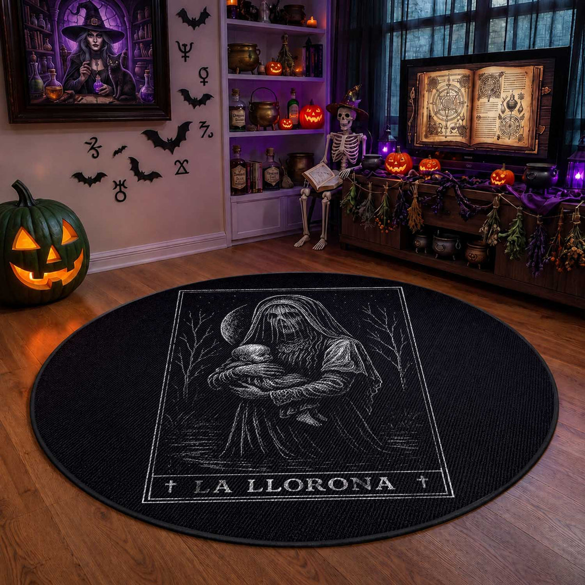 La Llorona Round Rug Tarot Card Horror Death Occult Mexican Folklore Halloween
