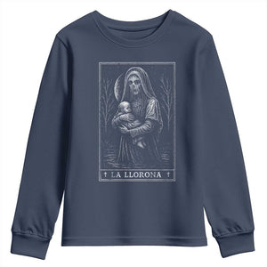 La Llorona Youth Sweatshirt Tarot Card Horror Death Occult Mexican Folklore Halloween TS10 Navy Print Your Wear