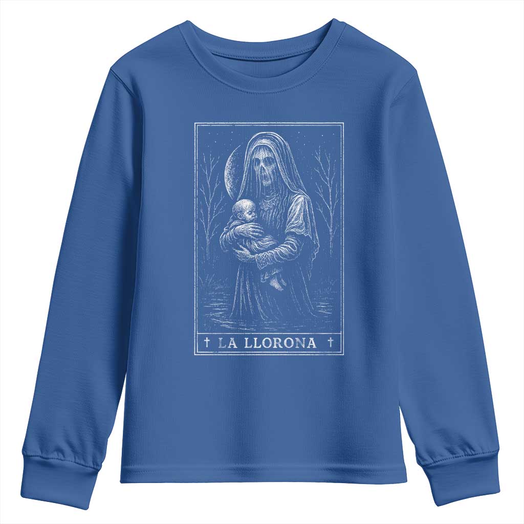 La Llorona Youth Sweatshirt Tarot Card Horror Death Occult Mexican Folklore Halloween TS10 Royal Blue Print Your Wear