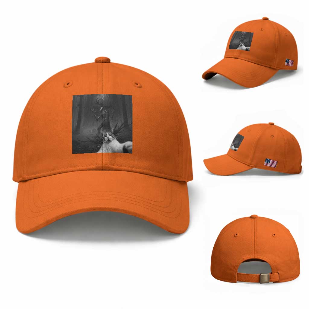 Cat Selfie With Wendigo Baseball Cap Horror Halloween Funny Cat Gifts TS10 Baseball Cap Universal Fit Orange Print Your Wear