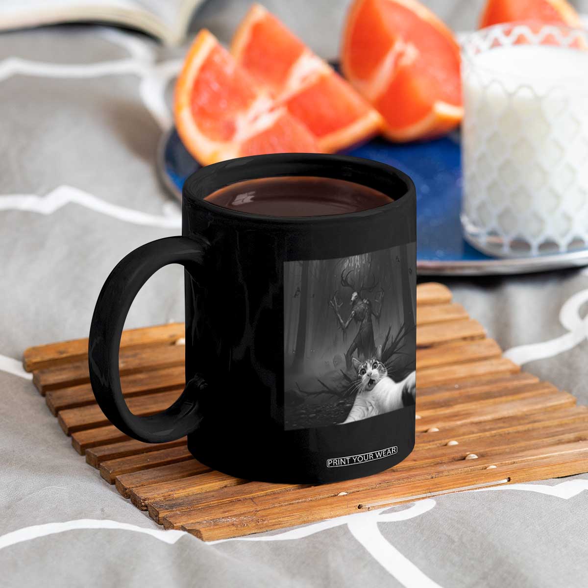 Cat Selfie With Wendigo Coffee Mug Horror Halloween Funny Cat Gifts TS10 Print Your Wear