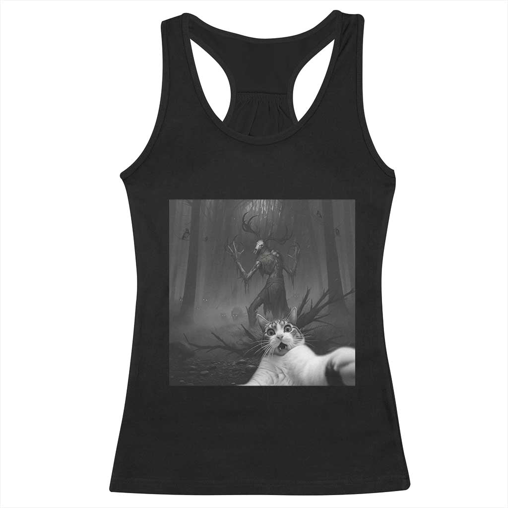 Cat Selfie With Wendigo Racerback Tank Top Horror Halloween Funny Cat Gifts TS10 Black Print Your Wear