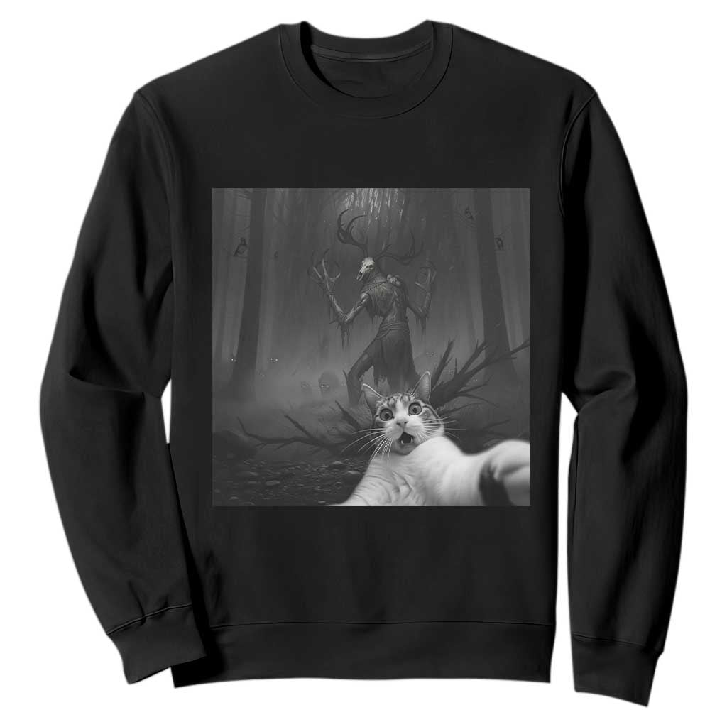 Cat Selfie With Wendigo Sweatshirt Horror Halloween Funny Cat Gifts TS10 Black Print Your Wear