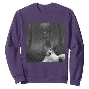 Cat Selfie With Wendigo Sweatshirt Horror Halloween Funny Cat Gifts TS10 Purple Print Your Wear