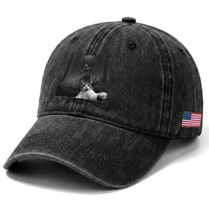 Cat Selfie With Wendigo Washed Cotton Baseball Cap Horror Halloween Funny Cat Gifts TS10 Print Your Wear