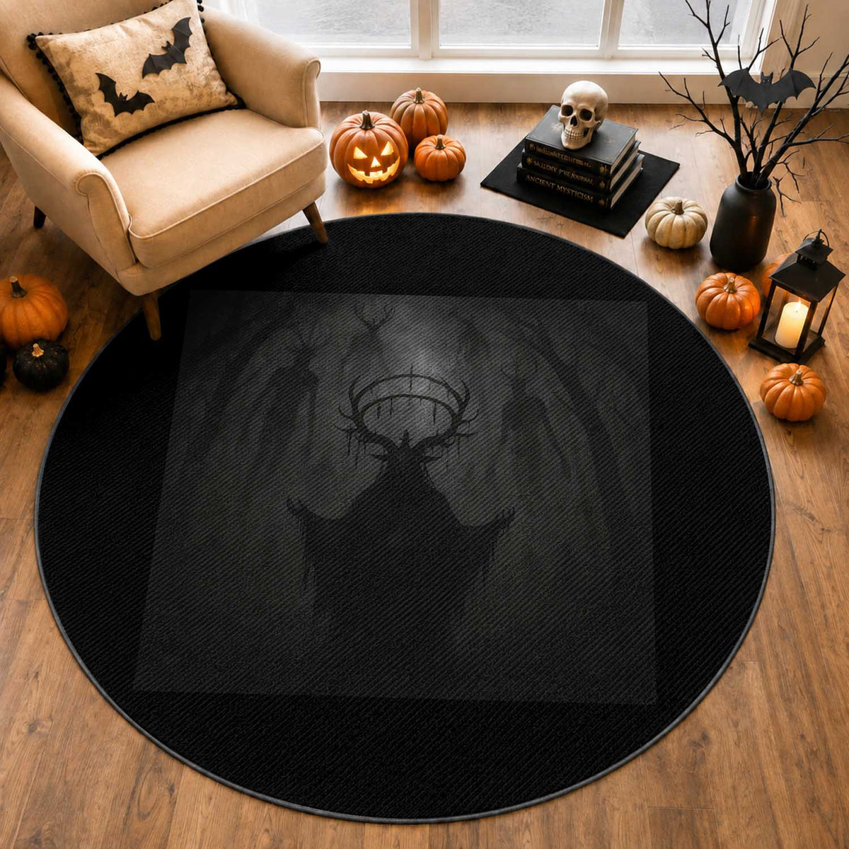 Wendigo Round Rug Gothic Horror Forest Demon Cryptid Occult Dark Fantasy
