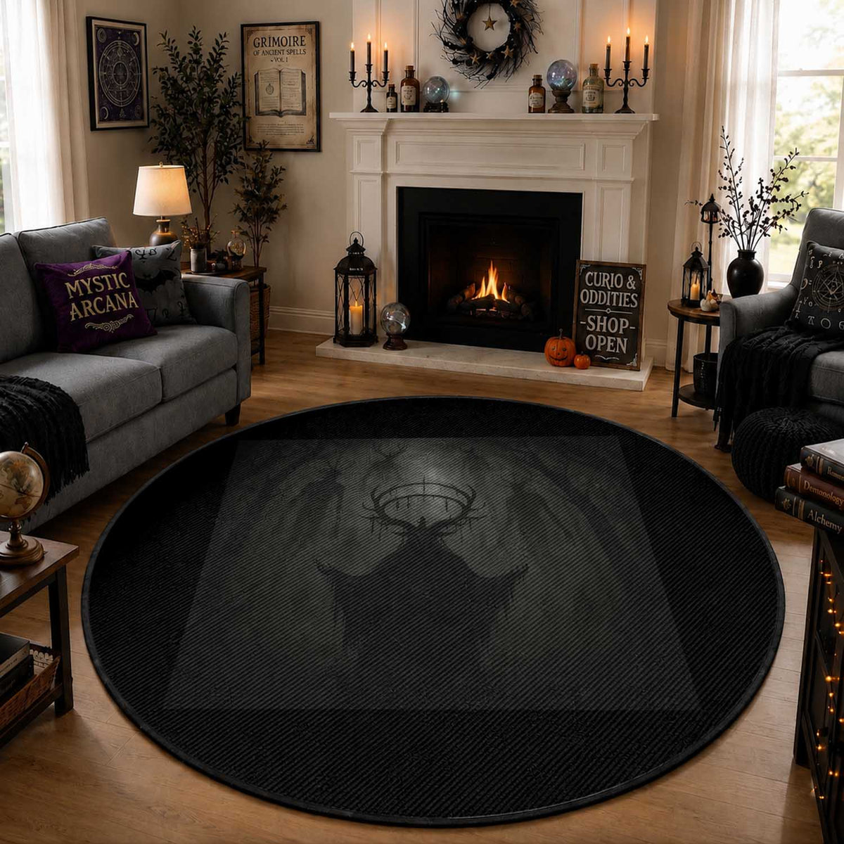 Wendigo Round Rug Gothic Horror Forest Demon Cryptid Occult Dark Fantasy