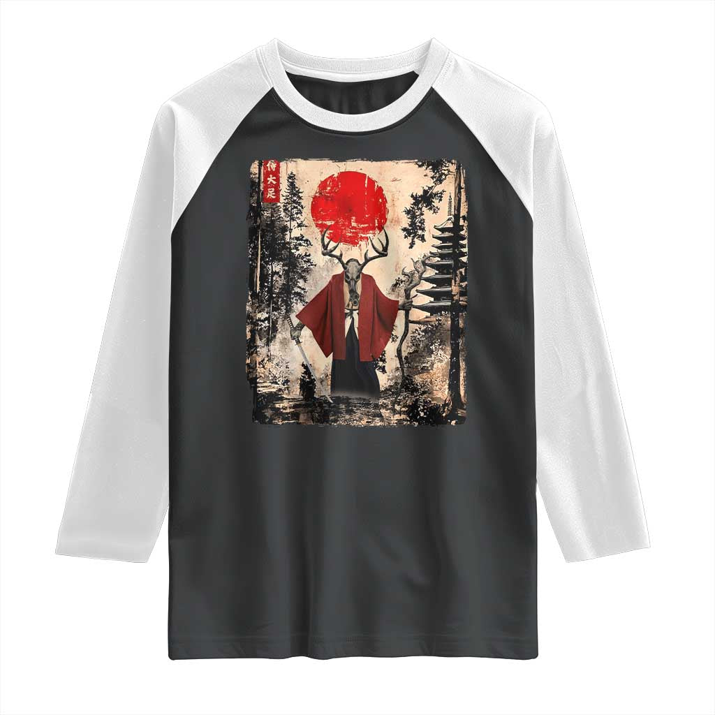 Samurai Wendigo Raglan Shirt Japanese Vintage Graphic Ukiyo-e Art Funny Dark Fantasy TS10 Black White Print Your Wear