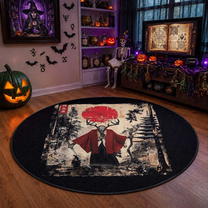 Samurai Wendigo Round Rug Japanese Vintage Graphic Ukiyo-e Art Funny Dark Fantasy
