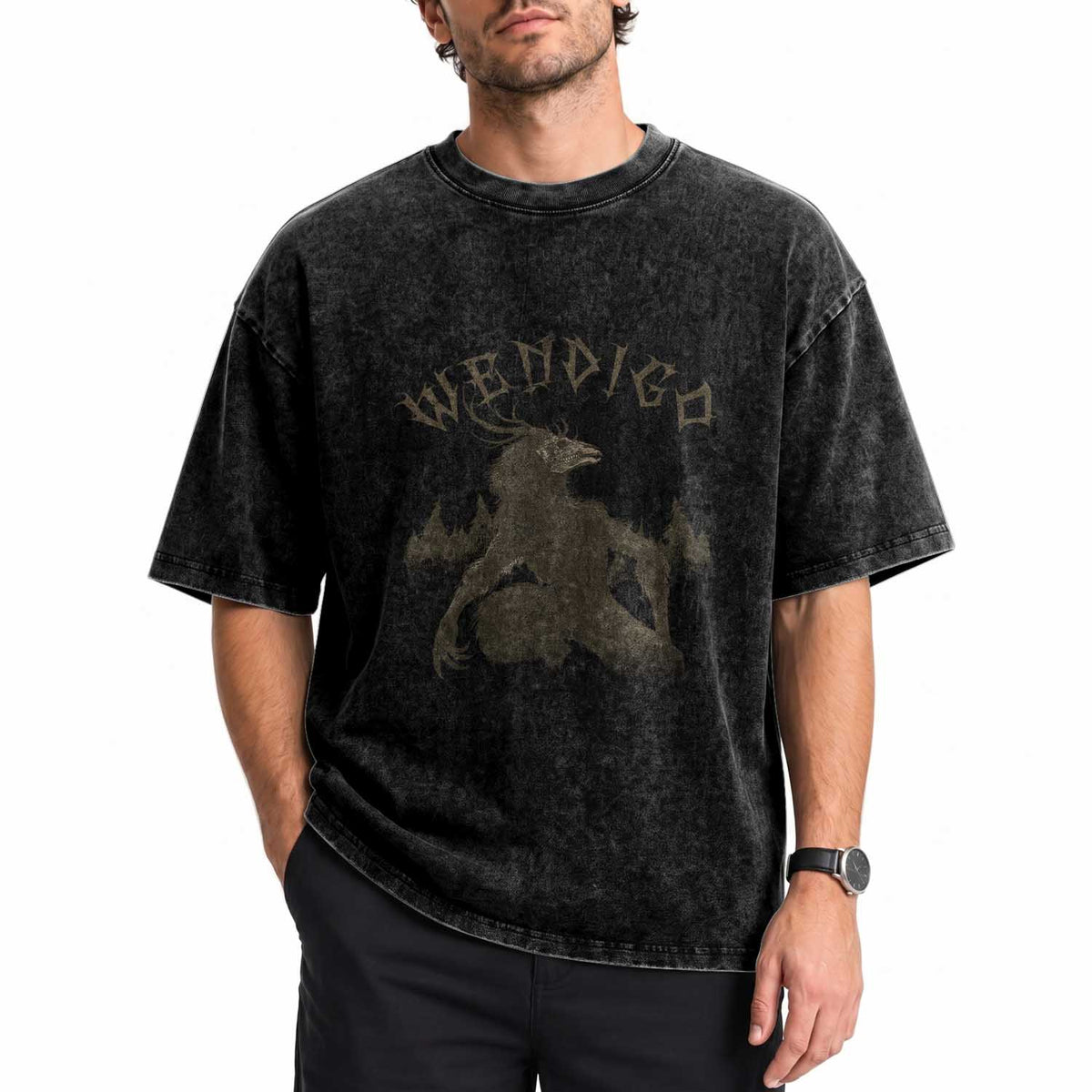 Wendigo Washed Cotton T-Shirt Horror Cryptid Occult Dark Fantasy TS10 Print Your Wear