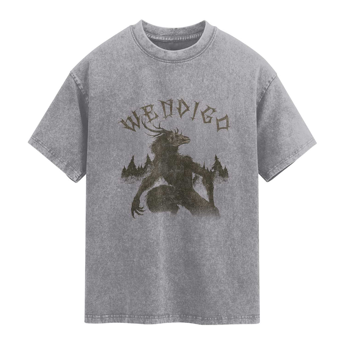 Wendigo Washed Cotton T-Shirt Horror Cryptid Occult Dark Fantasy TS10 Slate Gray Print Your Wear
