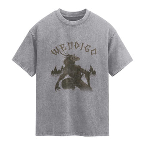 Wendigo Washed Cotton T-Shirt Horror Cryptid Occult Dark Fantasy TS10 Slate Gray Print Your Wear