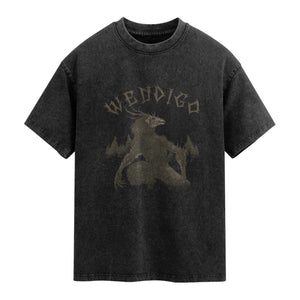 Wendigo Washed Cotton T-Shirt Horror Cryptid Occult Dark Fantasy TS10 Black Print Your Wear