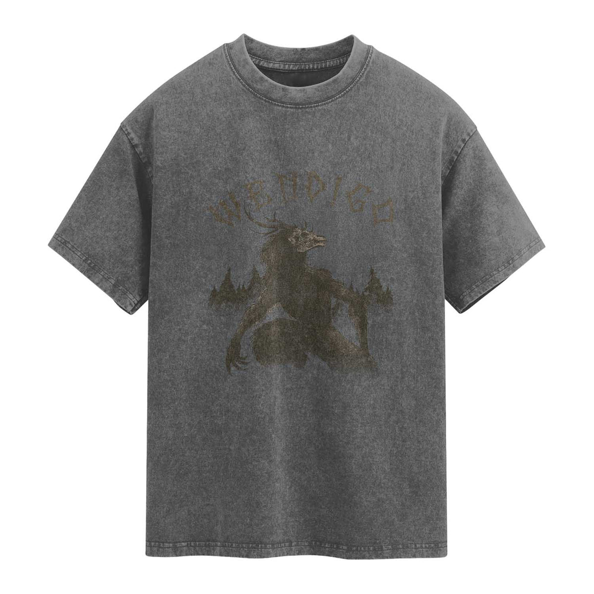 Wendigo Washed Cotton T-Shirt Horror Cryptid Occult Dark Fantasy TS10 Charcoal Print Your Wear