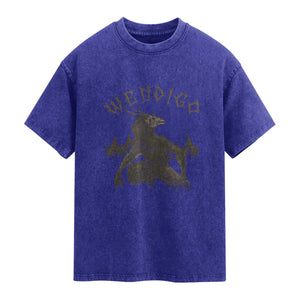 Wendigo Washed Cotton T-Shirt Horror Cryptid Occult Dark Fantasy TS10 Indigo Blue Print Your Wear