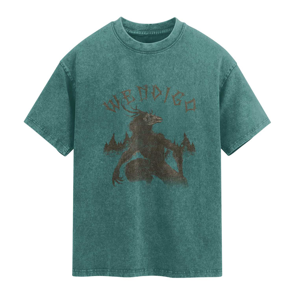 Wendigo Washed Cotton T-Shirt Horror Cryptid Occult Dark Fantasy TS10 Teal Green Print Your Wear