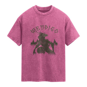 Wendigo Washed Cotton T-Shirt Horror Cryptid Occult Dark Fantasy TS10 Magenta Print Your Wear