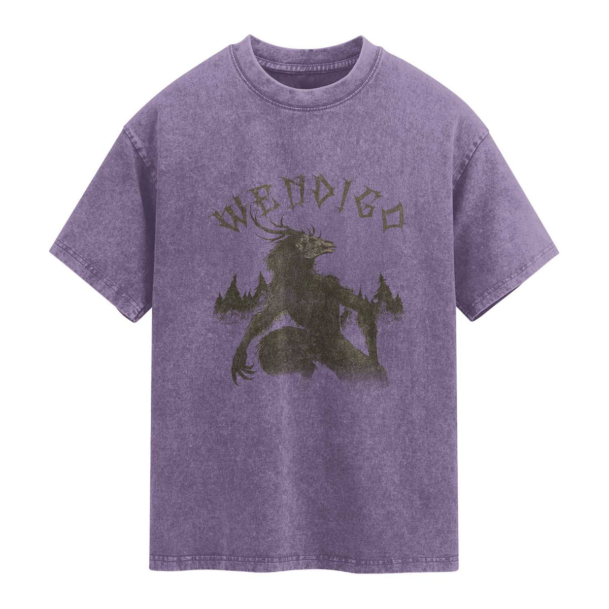 Wendigo Washed Cotton T-Shirt Horror Cryptid Occult Dark Fantasy TS10 Purple Print Your Wear