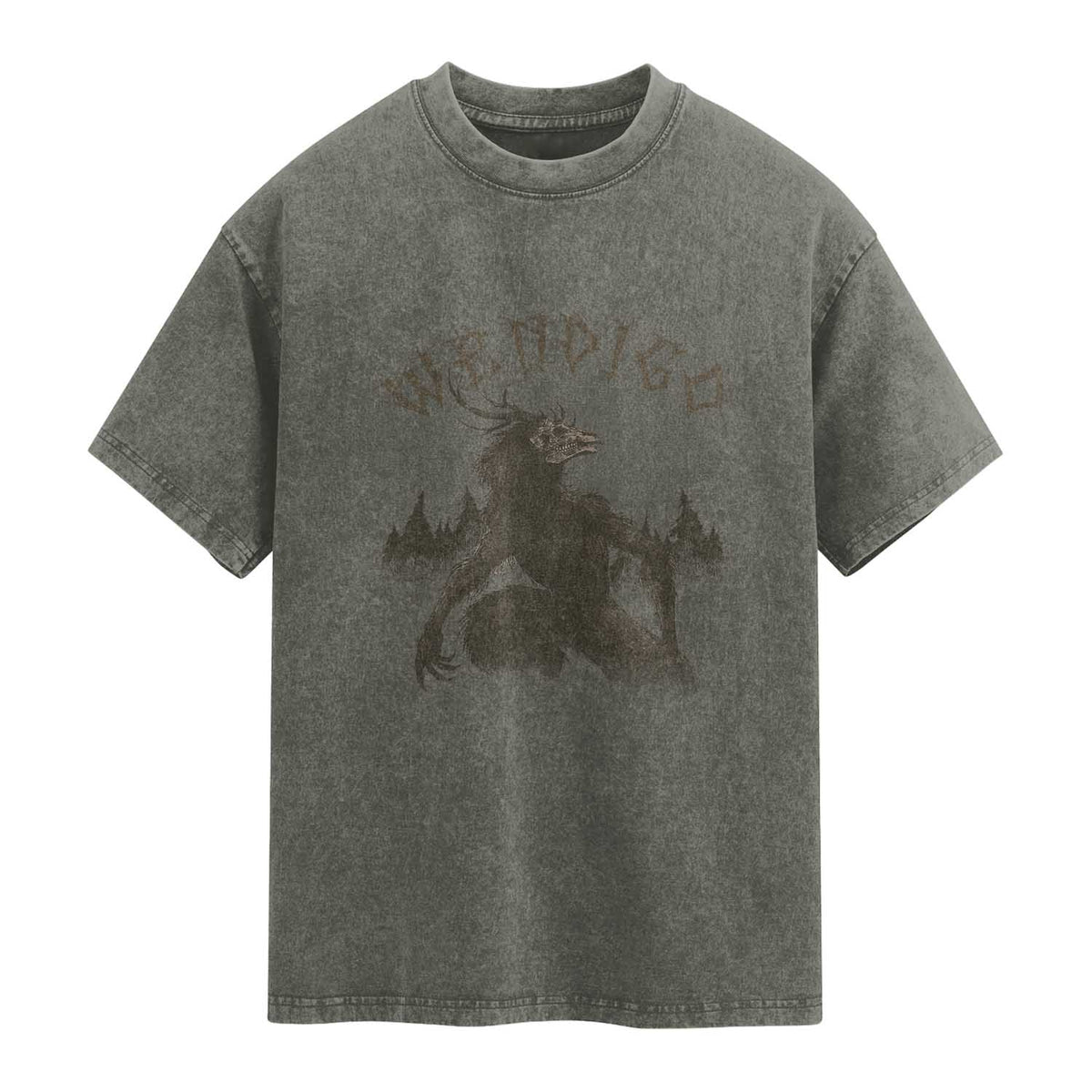 Wendigo Washed Cotton T-Shirt Horror Cryptid Occult Dark Fantasy TS10 Olive Green Print Your Wear