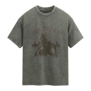 Wendigo Washed Cotton T-Shirt Horror Cryptid Occult Dark Fantasy TS10 Olive Green Print Your Wear