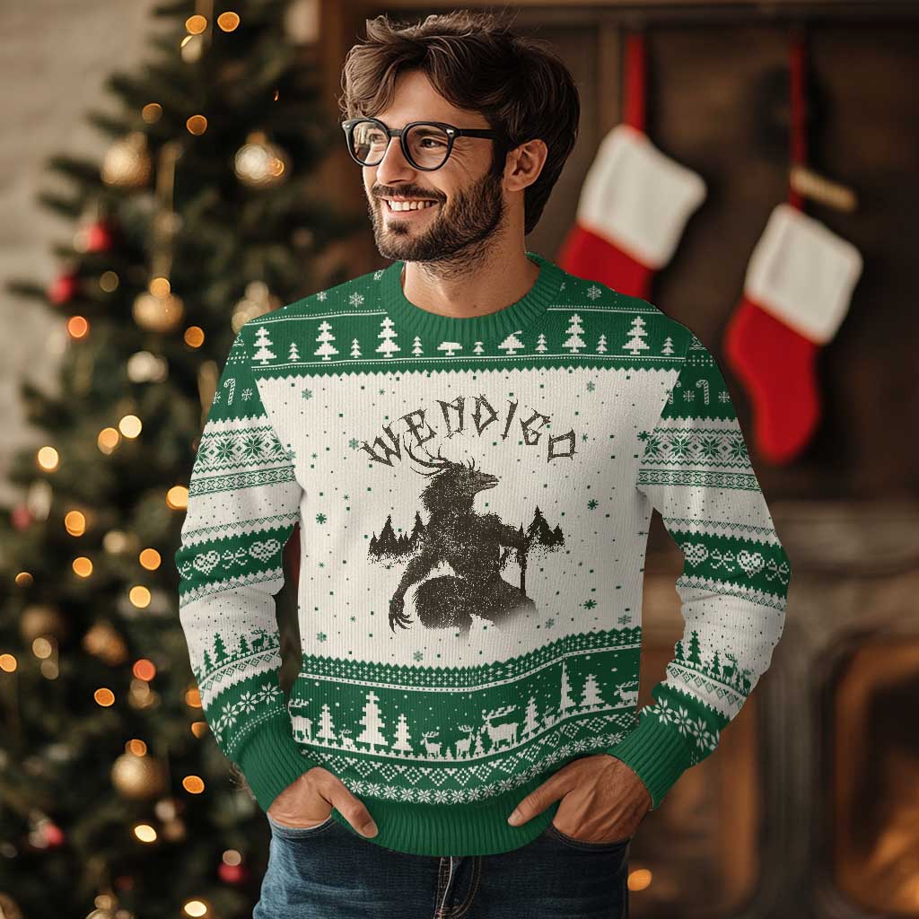 Wendigo Ugly Christmas Sweater Horror Cryptid Occult Dark Fantasy TS10 Beige Green Print Your Wear