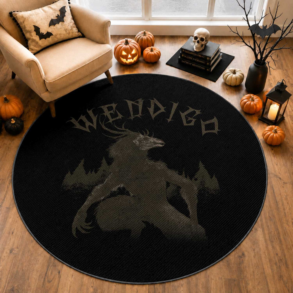 Wendigo Round Rug Horror Cryptid Occult Dark Fantasy