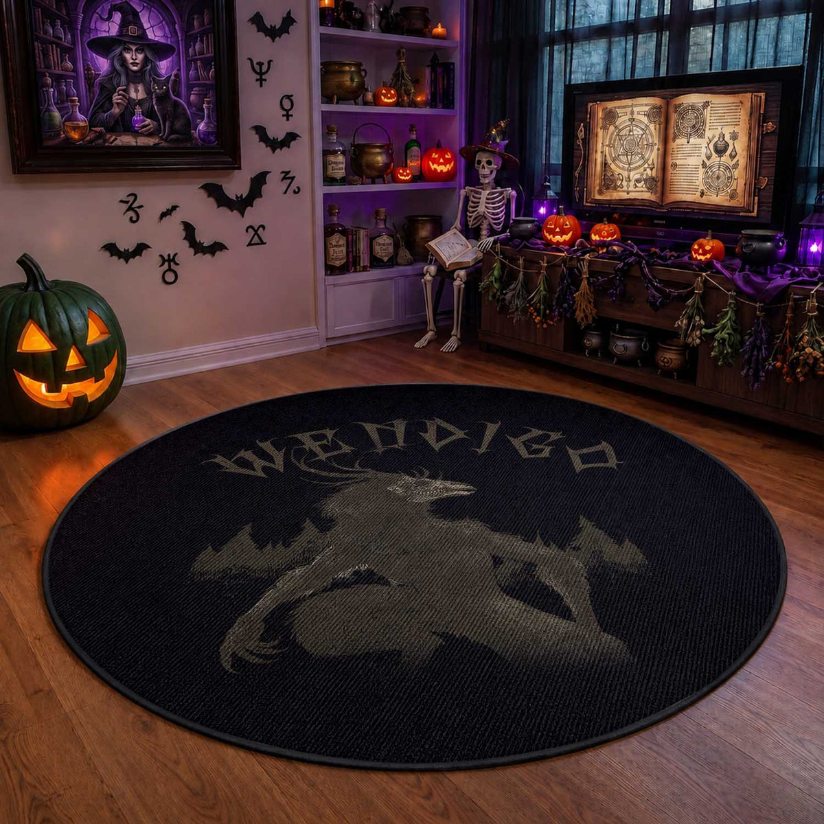 Wendigo Round Rug Horror Cryptid Occult Dark Fantasy
