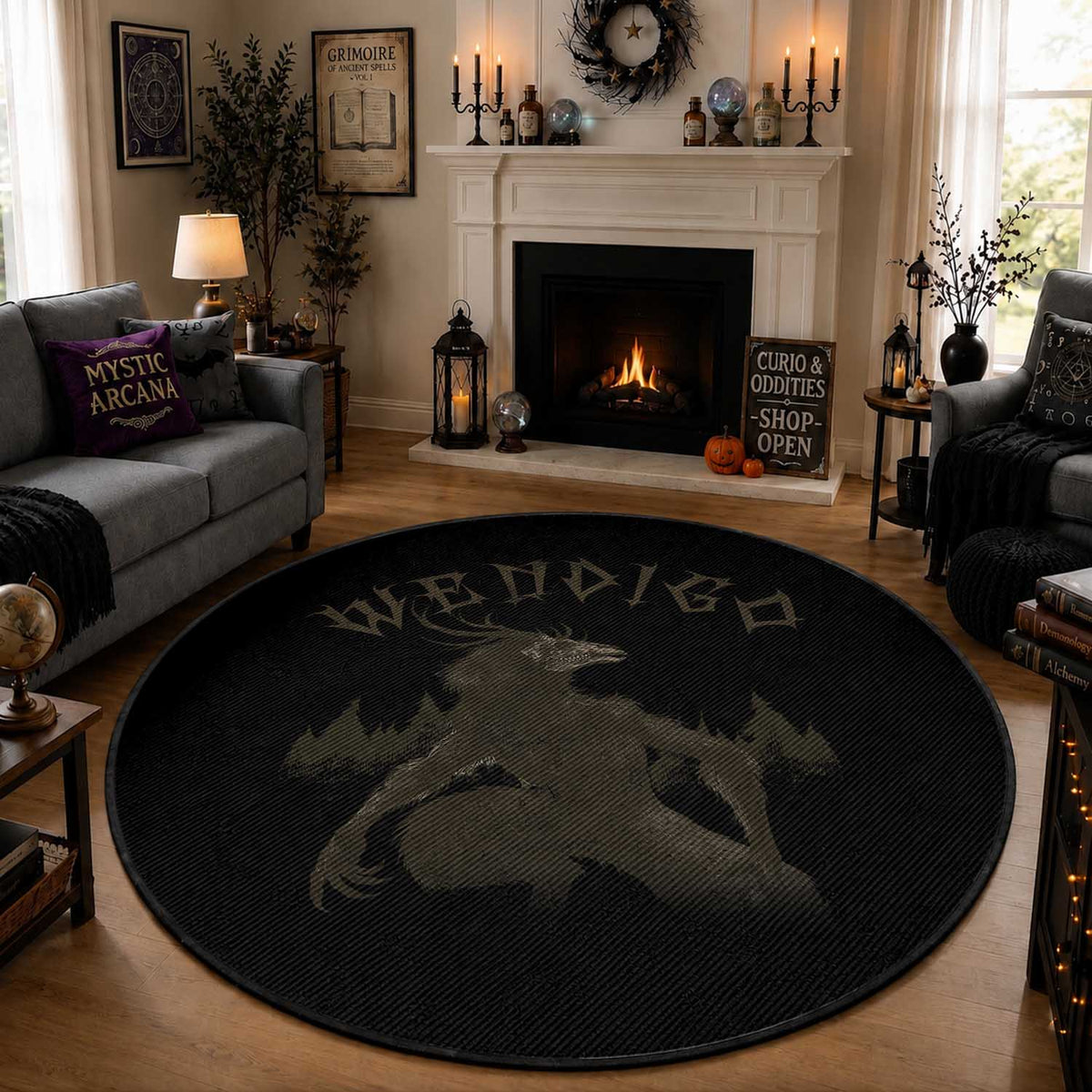 Wendigo Round Rug Horror Cryptid Occult Dark Fantasy