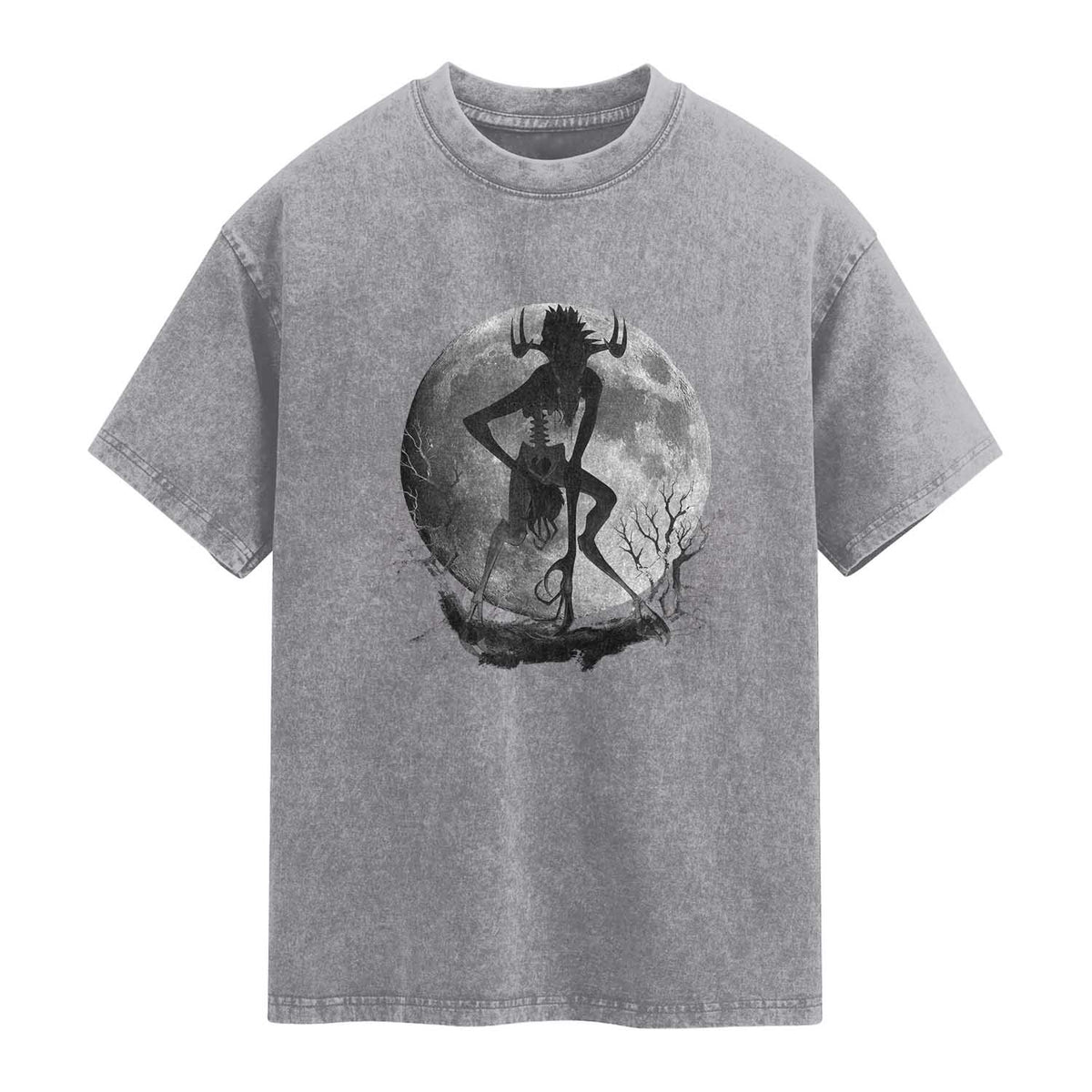 Wendigo Washed Cotton T-Shirt Cryptid Horror Moon Mythical Creature Halloween TS10 Slate Gray Print Your Wear