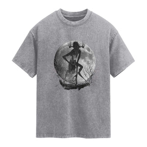 Wendigo Washed Cotton T-Shirt Cryptid Horror Moon Mythical Creature Halloween TS10 Slate Gray Print Your Wear