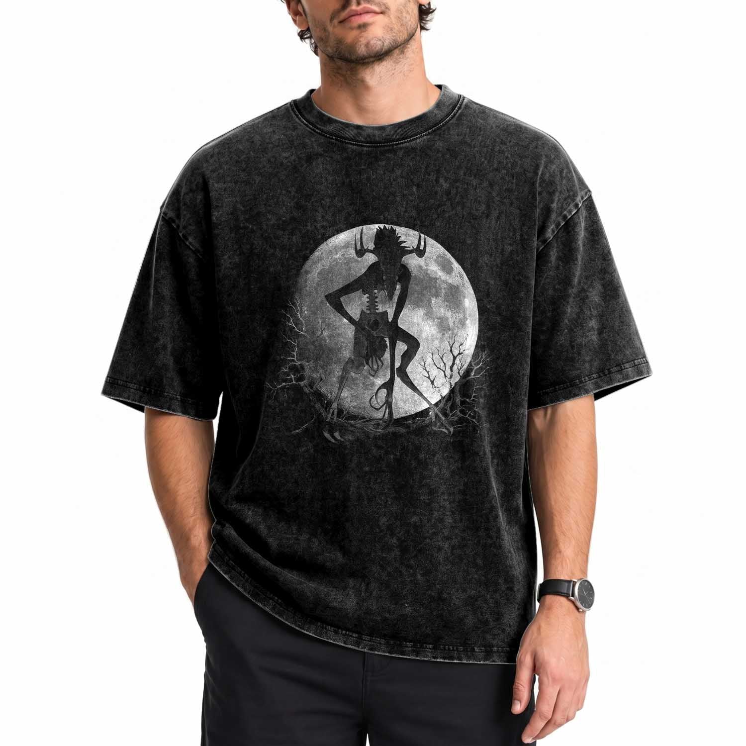 Wendigo Washed Cotton T-Shirt Cryptid Horror Moon Mythical Creature Halloween TS10 Print Your Wear