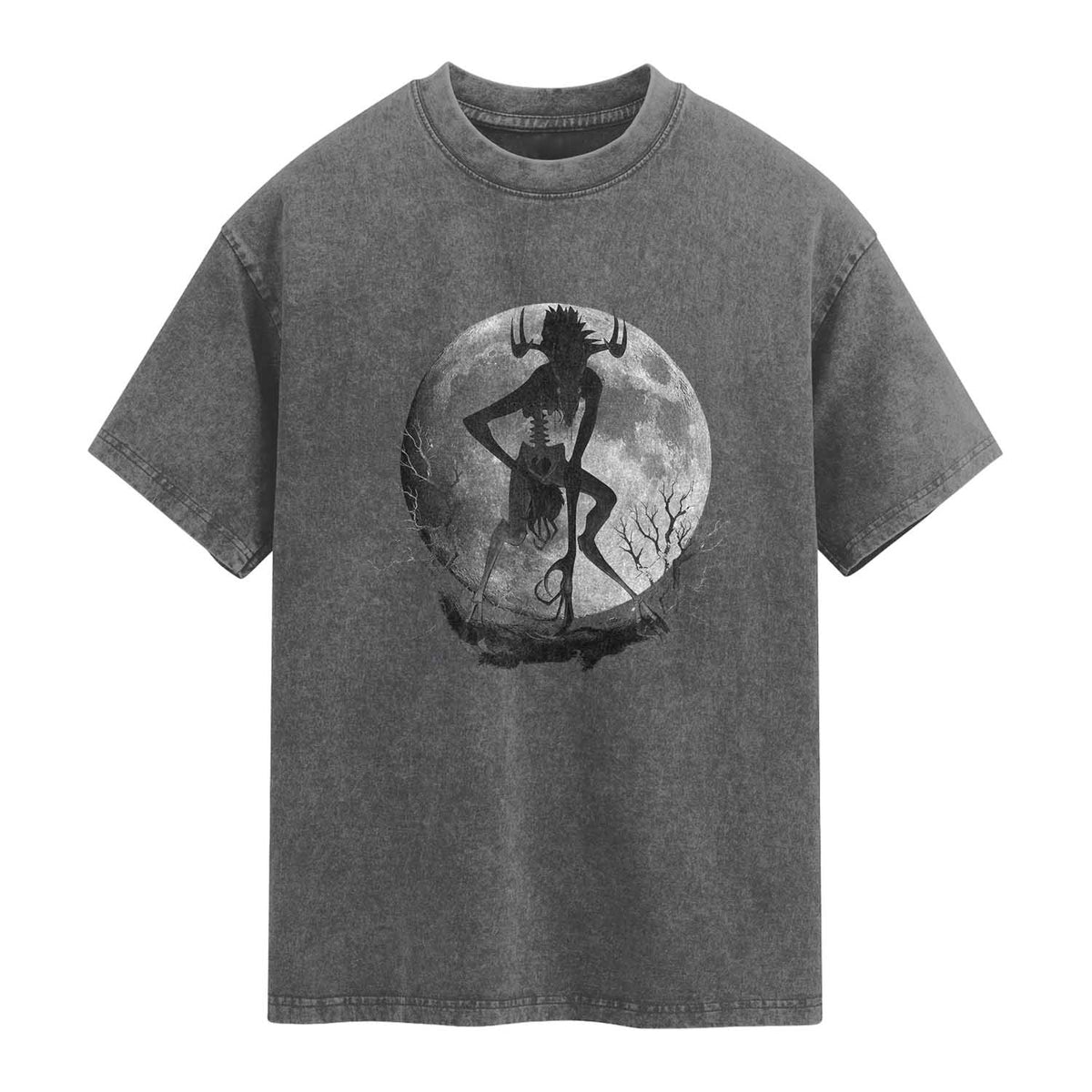 Wendigo Washed Cotton T-Shirt Cryptid Horror Moon Mythical Creature Halloween TS10 Charcoal Print Your Wear