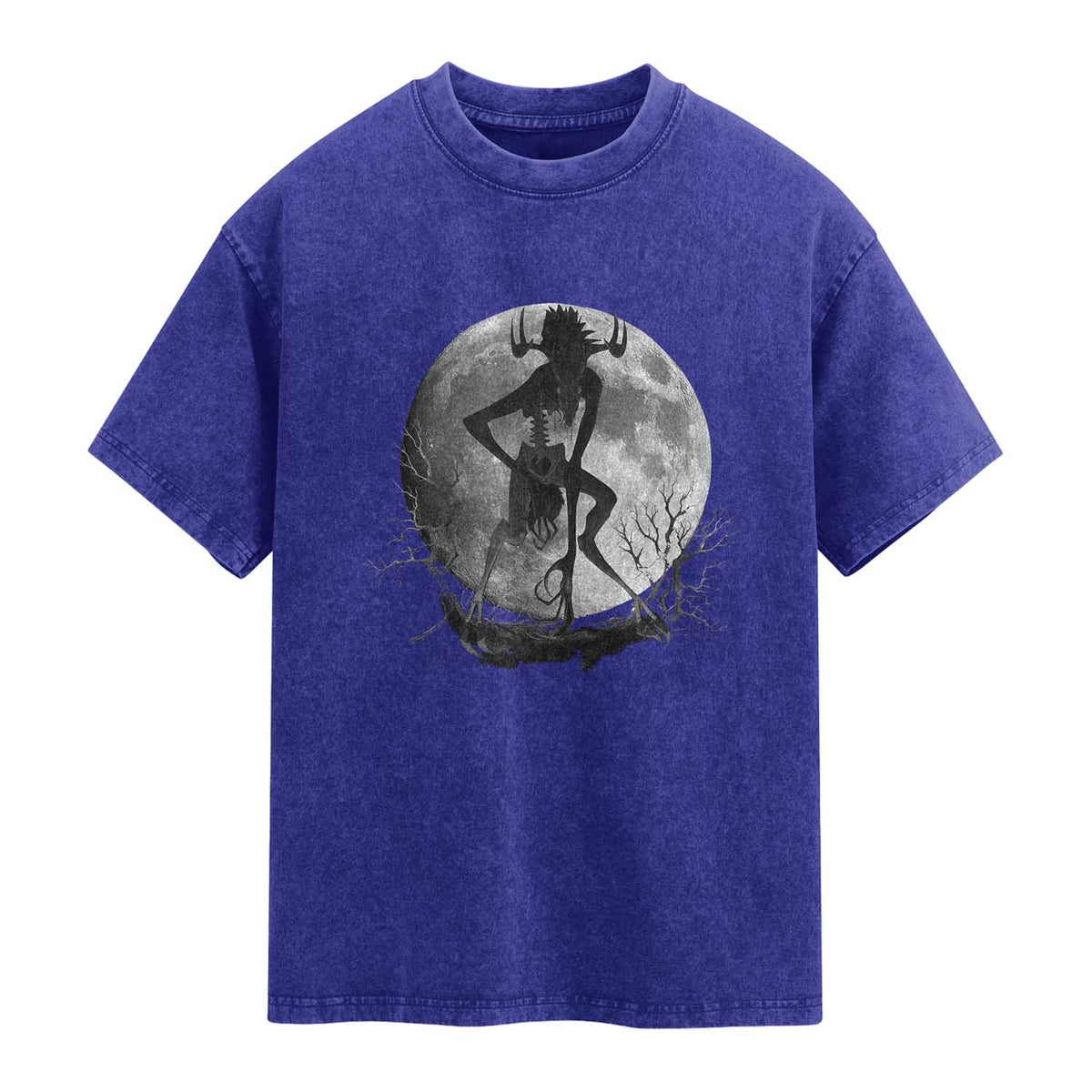 Wendigo Washed Cotton T-Shirt Cryptid Horror Moon Mythical Creature Halloween TS10 Indigo Blue Print Your Wear