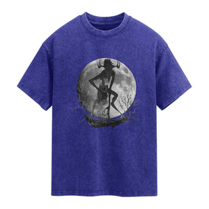Wendigo Washed Cotton T-Shirt Cryptid Horror Moon Mythical Creature Halloween TS10 Indigo Blue Print Your Wear