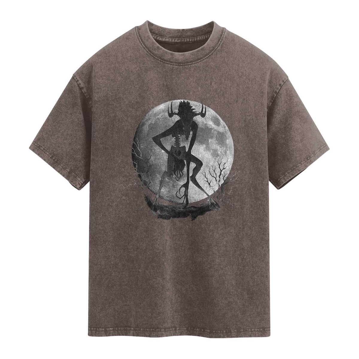 Wendigo Washed Cotton T-Shirt Cryptid Horror Moon Mythical Creature Halloween TS10 Brown Print Your Wear