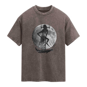 Wendigo Washed Cotton T-Shirt Cryptid Horror Moon Mythical Creature Halloween TS10 Brown Print Your Wear