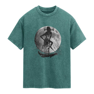 Wendigo Washed Cotton T-Shirt Cryptid Horror Moon Mythical Creature Halloween TS10 Teal Green Print Your Wear