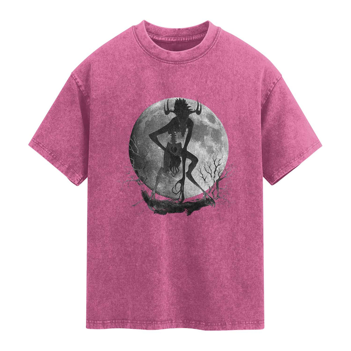 Wendigo Washed Cotton T-Shirt Cryptid Horror Moon Mythical Creature Halloween TS10 Magenta Print Your Wear