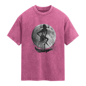 Wendigo Washed Cotton T-Shirt Cryptid Horror Moon Mythical Creature Halloween TS10 Magenta Print Your Wear
