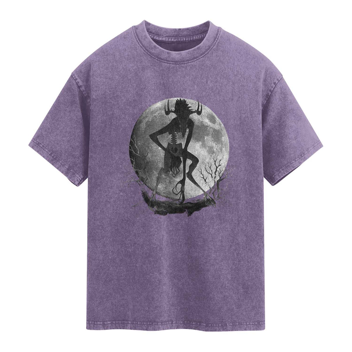 Wendigo Washed Cotton T-Shirt Cryptid Horror Moon Mythical Creature Halloween TS10 Purple Print Your Wear