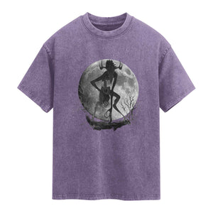 Wendigo Washed Cotton T-Shirt Cryptid Horror Moon Mythical Creature Halloween TS10 Purple Print Your Wear