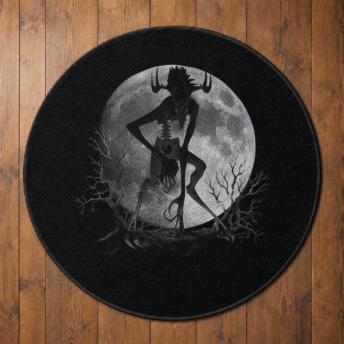 Wendigo Round Rug Cryptid Horror Moon Mythical Creature Halloween