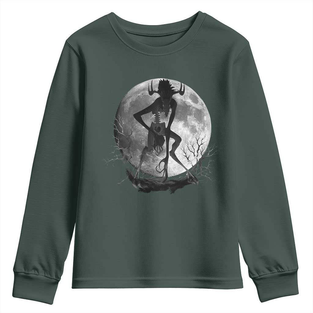 Wendigo Youth Sweatshirt Cryptid Horror Moon Mythical Creature Halloween TS10 Dark Forest Green Print Your Wear