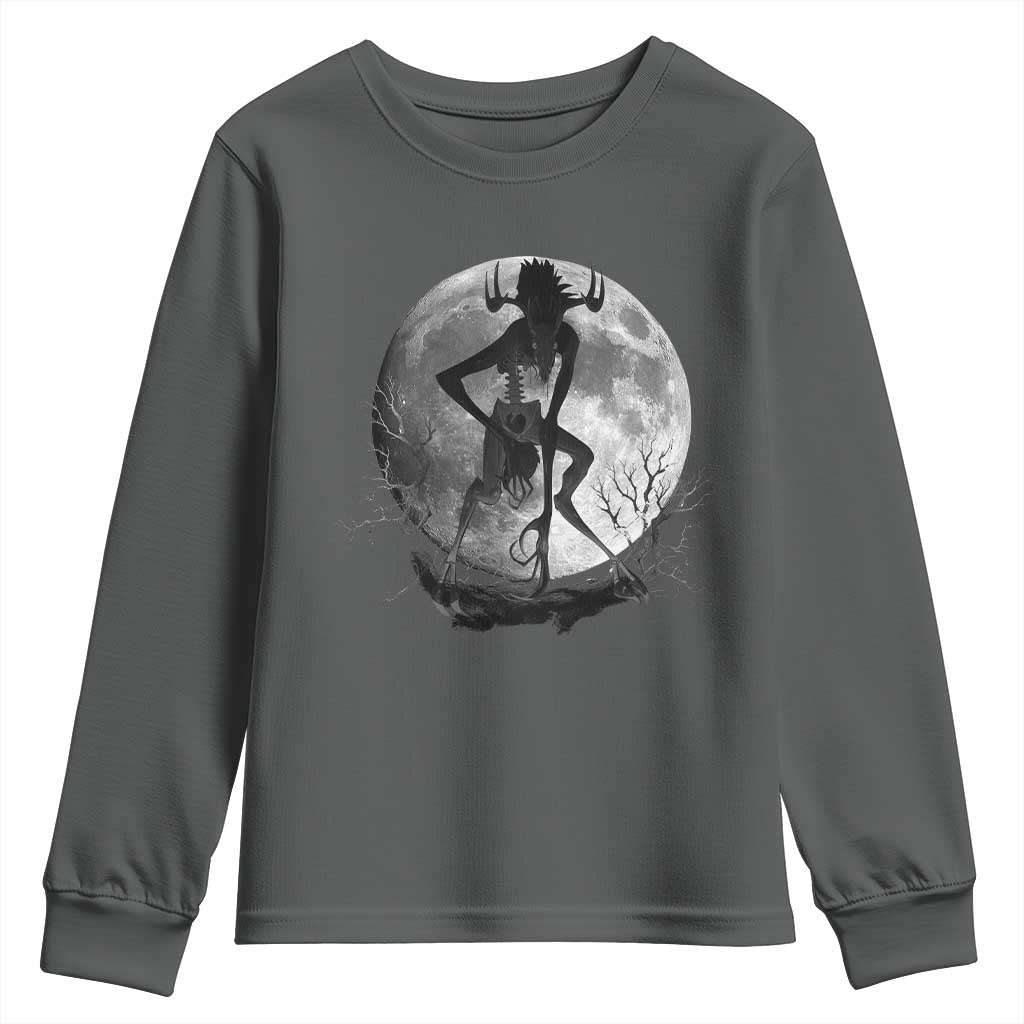 Wendigo Youth Sweatshirt Cryptid Horror Moon Mythical Creature Halloween TS10 Dark Heather Print Your Wear