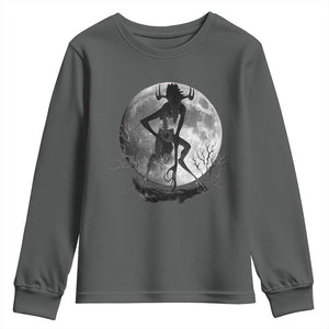 Wendigo Youth Sweatshirt Cryptid Horror Moon Mythical Creature Halloween TS10 Dark Heather Print Your Wear