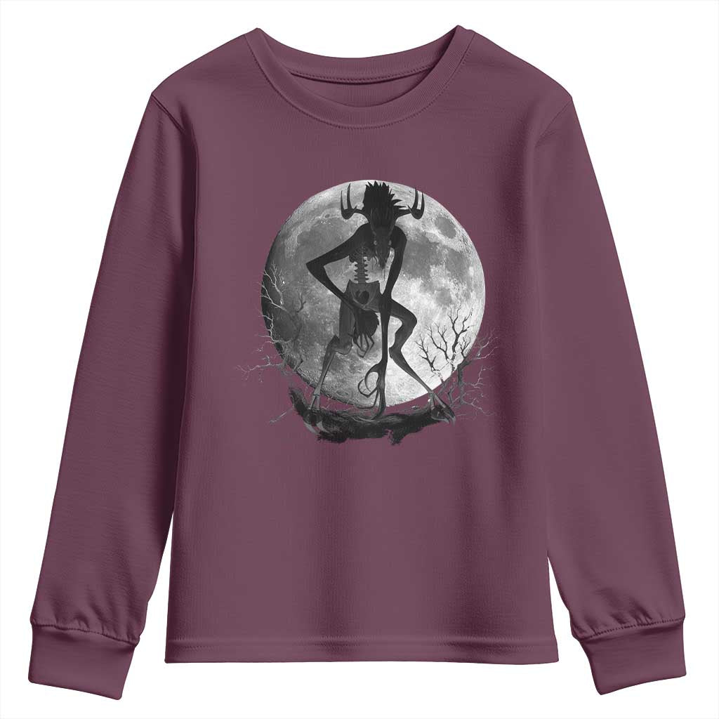 Wendigo Youth Sweatshirt Cryptid Horror Moon Mythical Creature Halloween TS10 Maroon Print Your Wear