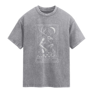 Wendigo Washed Cotton T-Shirt Tarot Card Horror Cryptid Occult Dark Fantasy TS10 Slate Gray Print Your Wear