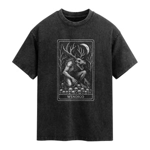 Wendigo Washed Cotton T-Shirt Tarot Card Horror Cryptid Occult Dark Fantasy TS10 Black Print Your Wear