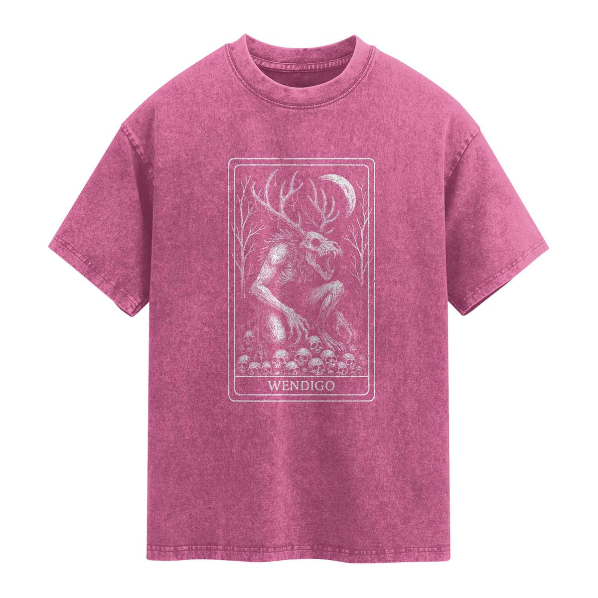 Wendigo Washed Cotton T-Shirt Tarot Card Horror Cryptid Occult Dark Fantasy TS10 Magenta Print Your Wear