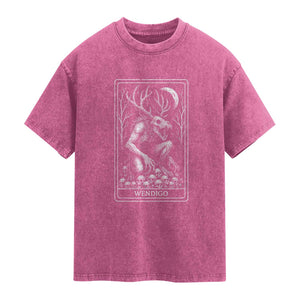Wendigo Washed Cotton T-Shirt Tarot Card Horror Cryptid Occult Dark Fantasy TS10 Magenta Print Your Wear
